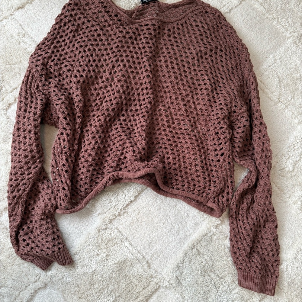 Elegant Open-Knit Brown Sweater